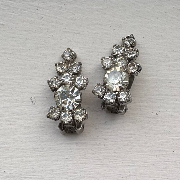 Vintage Rhinestone Clip-On Earrings - Picture 1 of 5